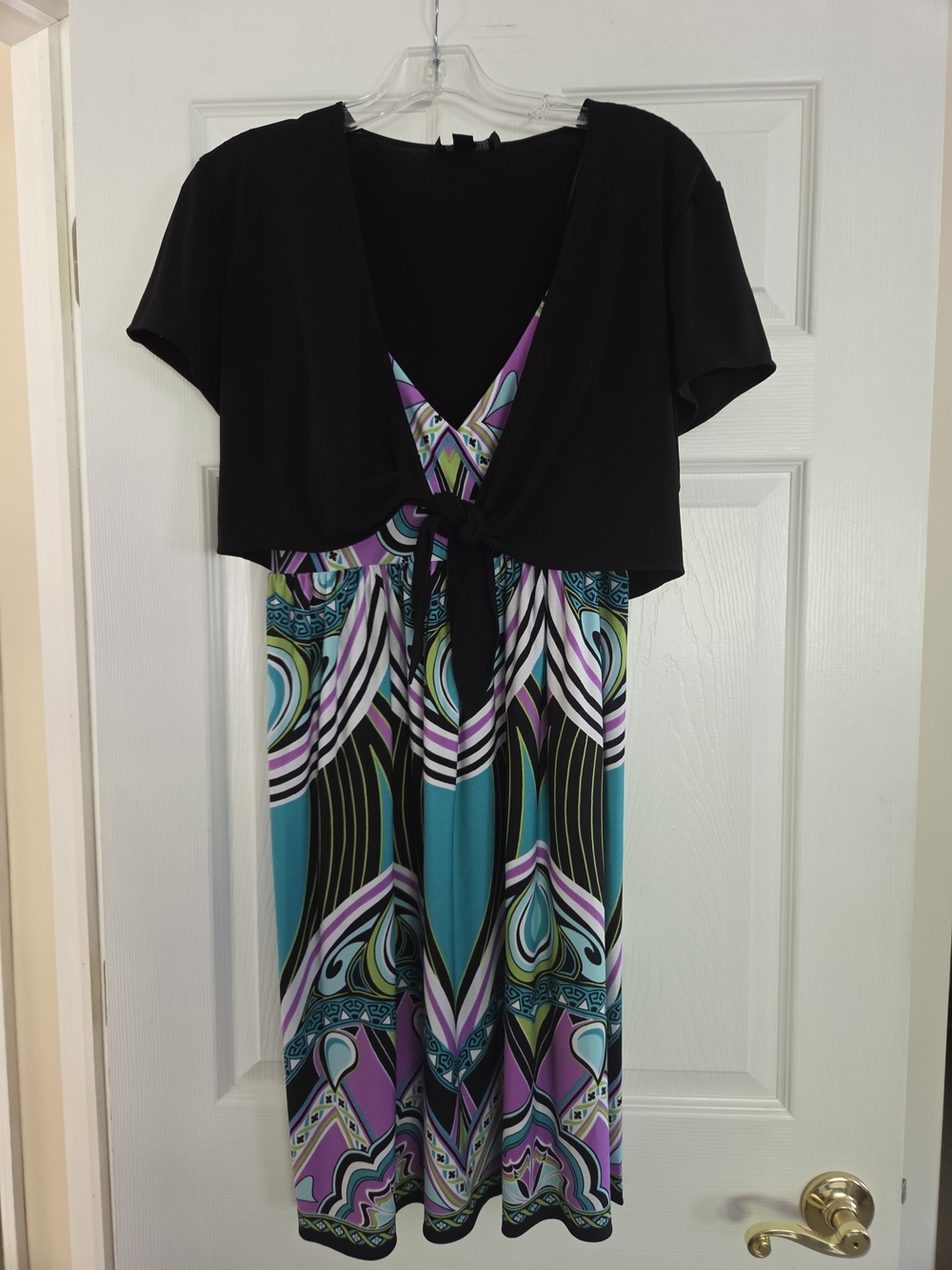 S.L. Fashions Black & Teal Patterned Midi Dress 12